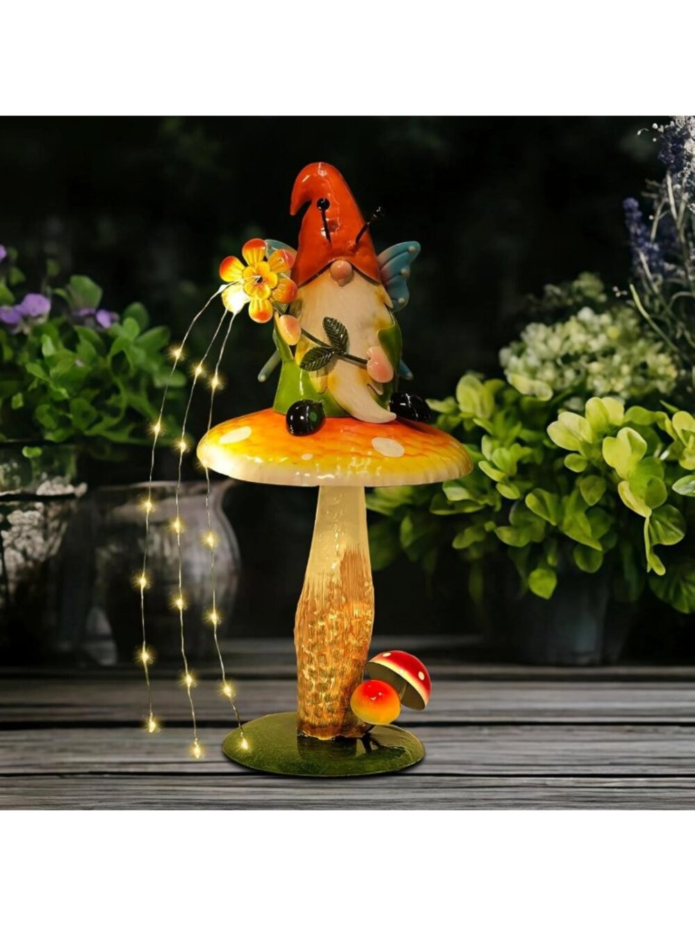Whimsical Solar Garden Gnome Figurine - Waterproof Mushroom Outdoor Decor, 16.5